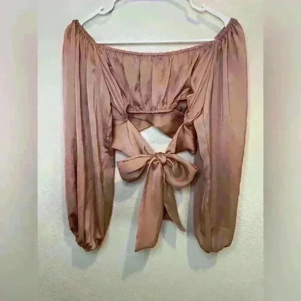O.Vianca Women’s‎ Long Sleeves Ruched Wrap Cropped Top Size M - Picture 2 of 5